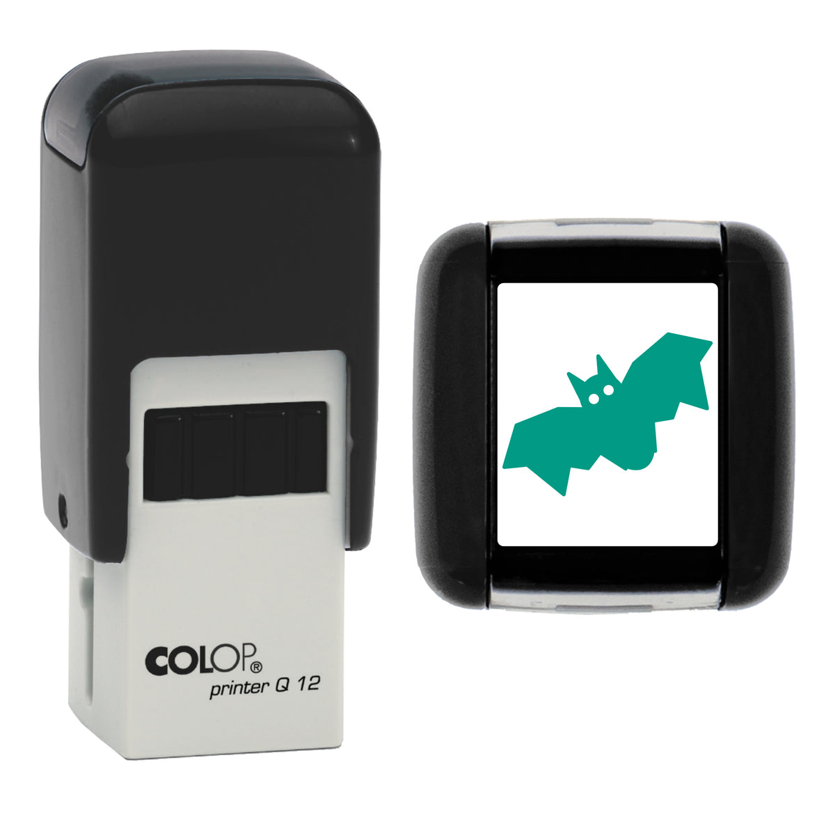 Halloween Bat Stamp, COLOP Q12, 12 x 12mm, green ink