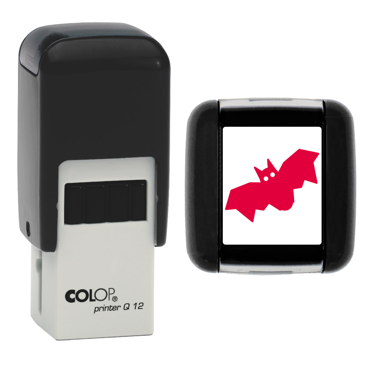 Halloween Bat Stamp, COLOP Q12, 12 x 12mm, red ink