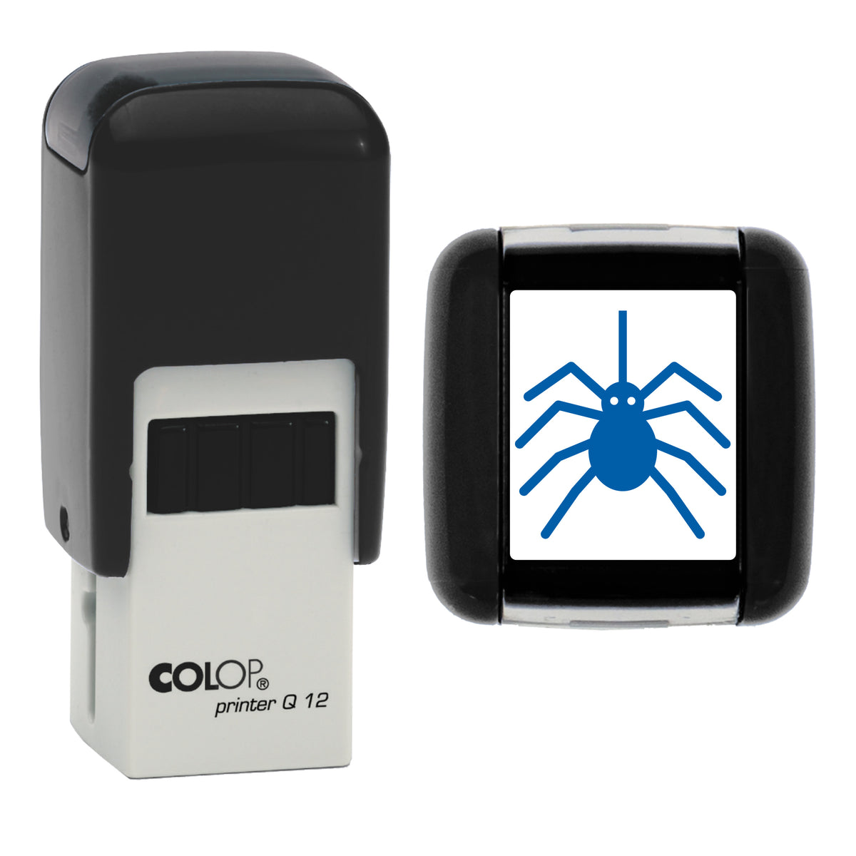 Halloween Spider Stamp, COLOP Q12, 12 x 12mm, blue ink