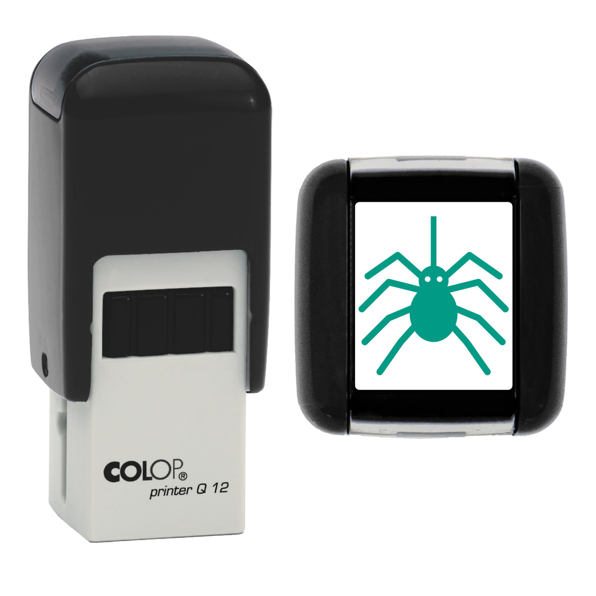 Halloween Spider Stamp, COLOP Q12, 12 x 12mm, green ink