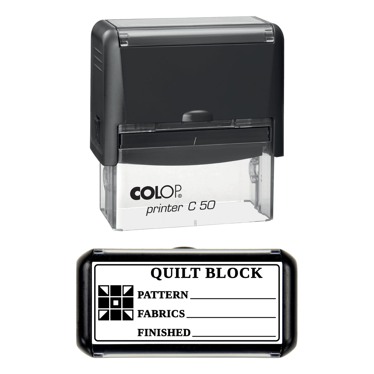 Quilt Block Record Stamp, COLOP C50, 70 x 30mm, black ink