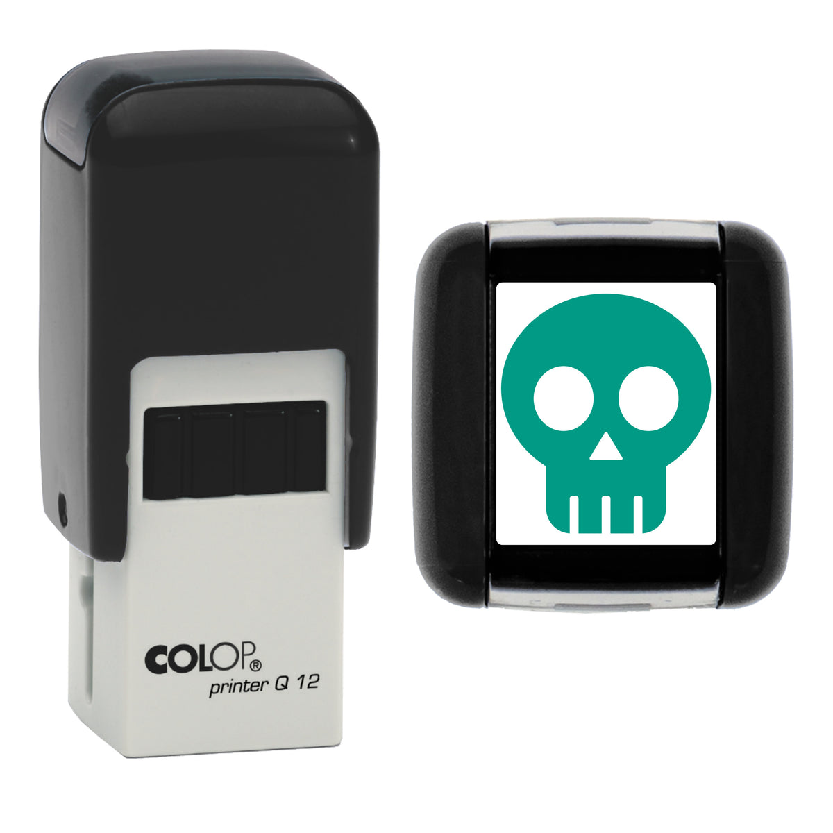 Halloween Skull Stamp, COLOP Q12, 12 x 12mm, green ink