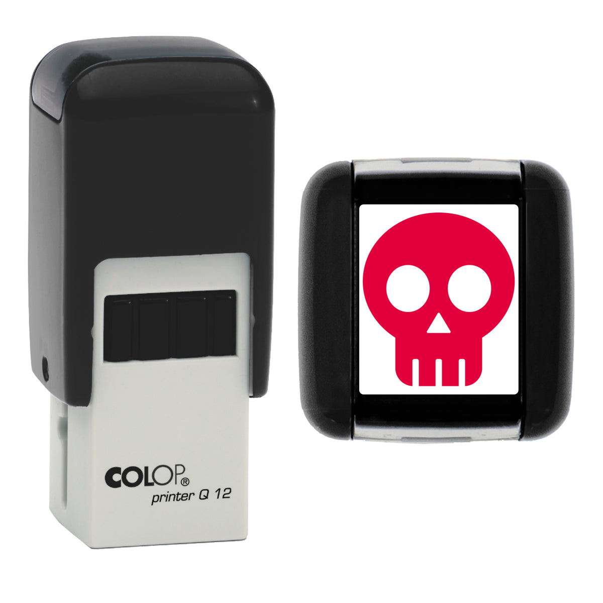 Halloween Skull Stamp, COLOP Q12, 12 x 12mm, red ink