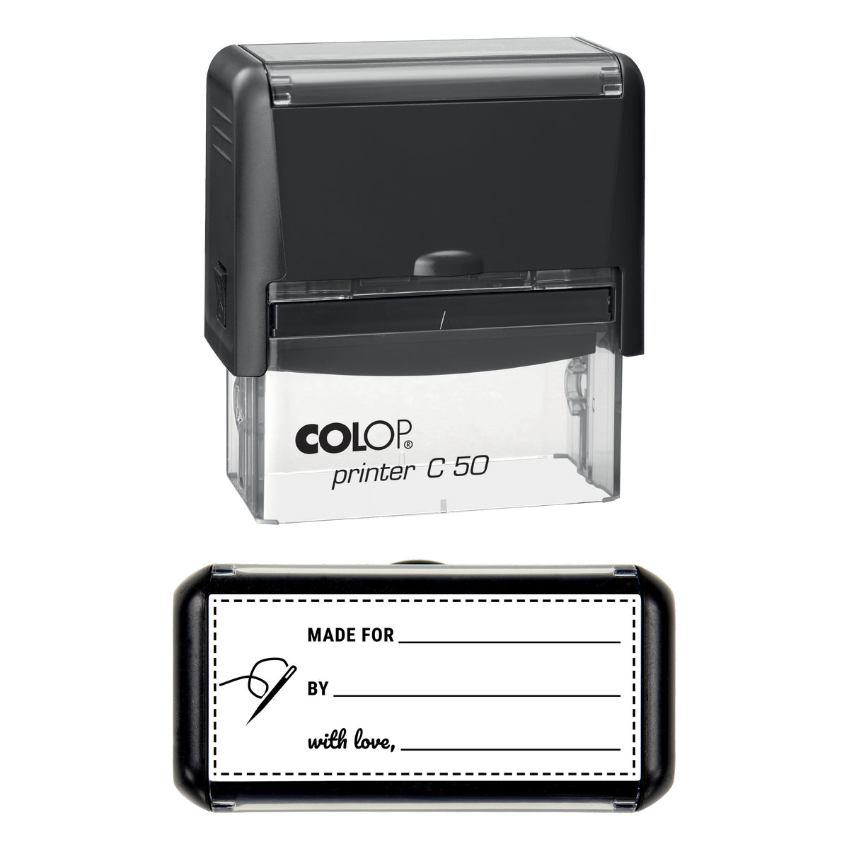 Made For Handmade Gift Label Stamp, COLOP C50, 70 x 30mm, black ink