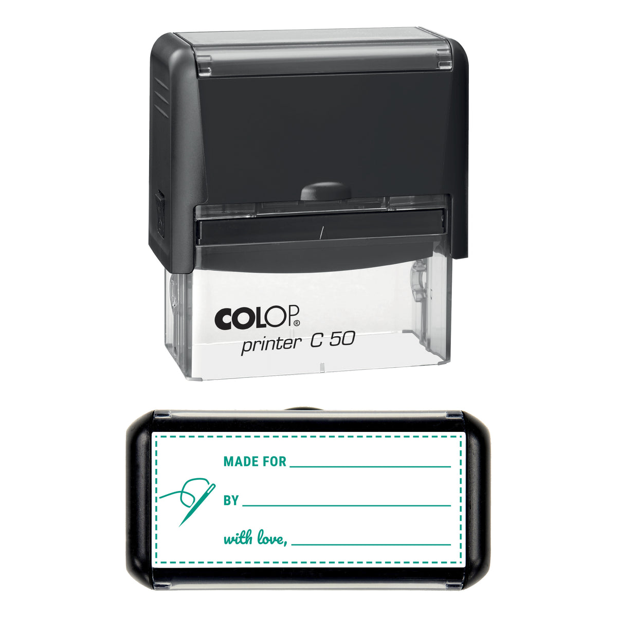 Made For Handmade Gift Label Stamp, COLOP C50, 70 x 30mm, green ink
