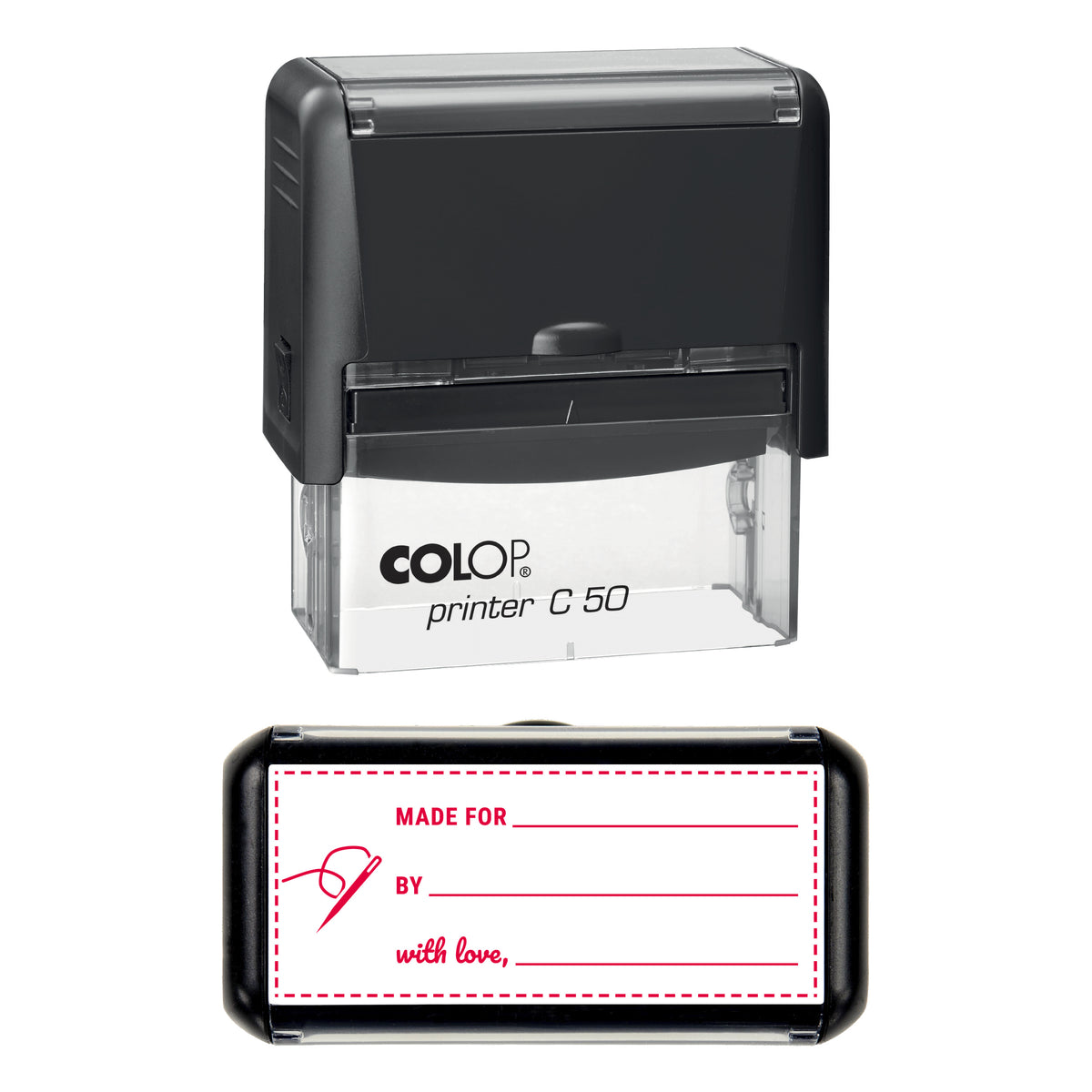 Made For Handmade Gift Label Stamp, COLOP C50, 70 x 30mm, red ink