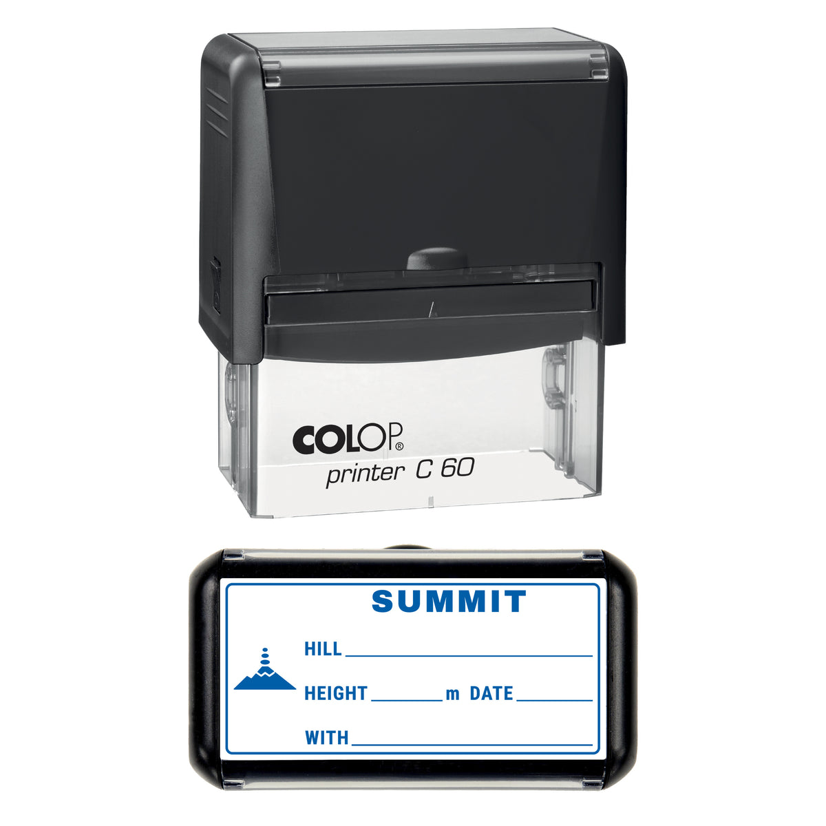 Hill Summit Log Stamp, COLOP C60, 77 x 36mm, blue ink