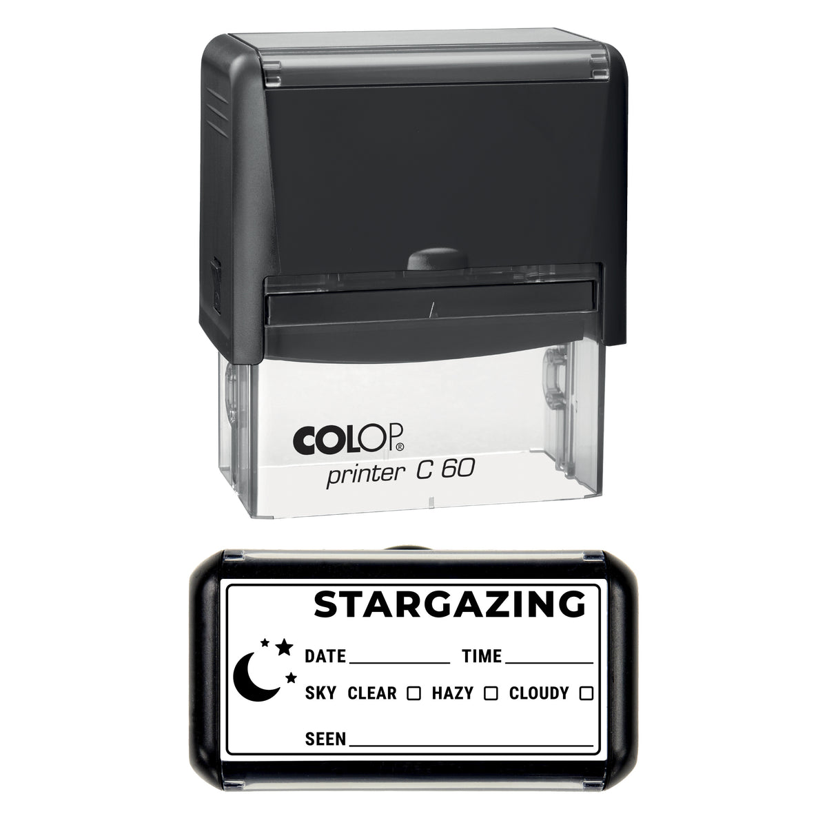 Stargazing Log Stamp, COLOP C60, 77 x 36mm, black ink