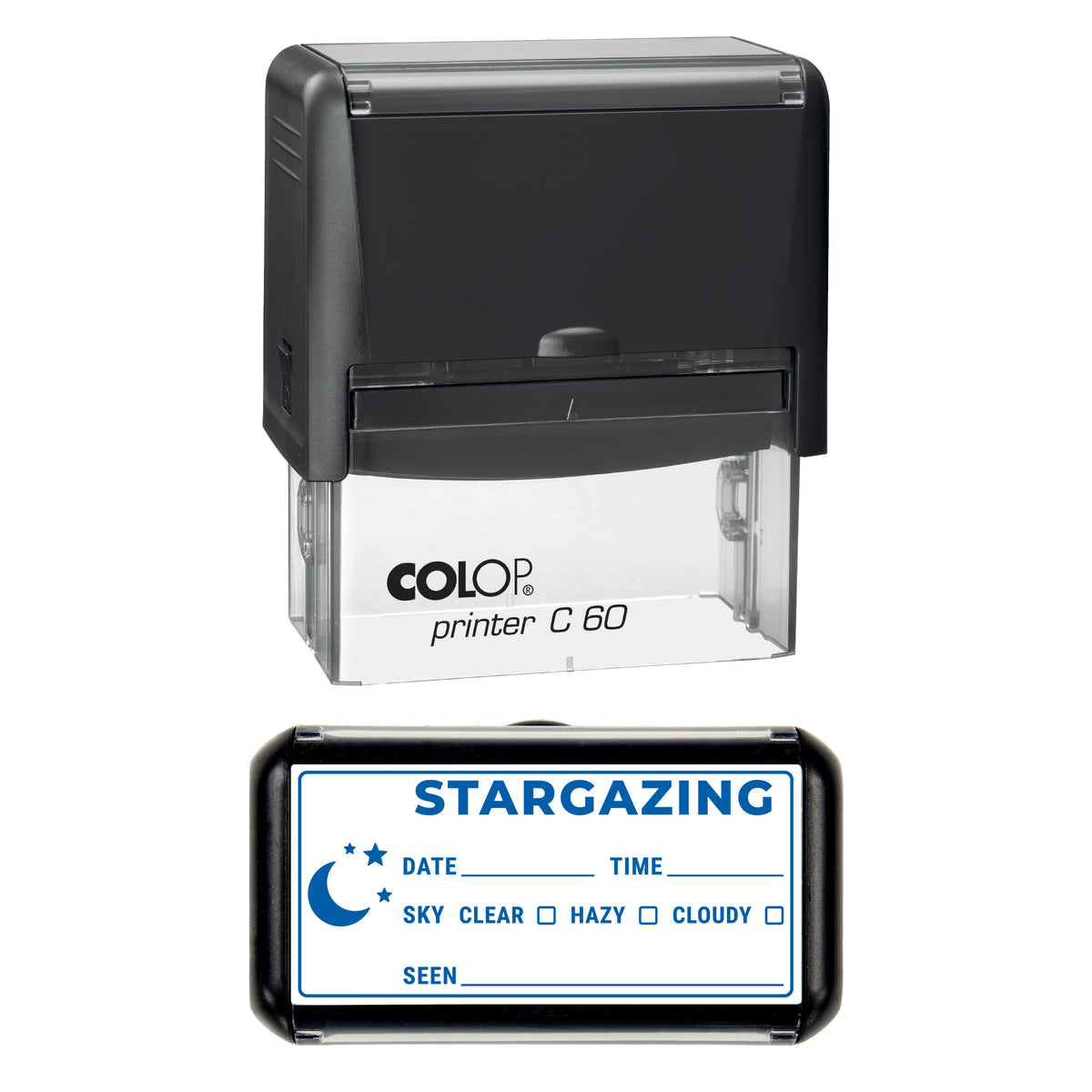 Stargazing Log Stamp, COLOP C60, 77 x 36mm, blue ink