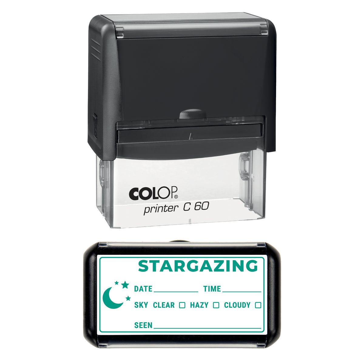 Stargazing Log Stamp, COLOP C60, 77 x 36mm, green ink