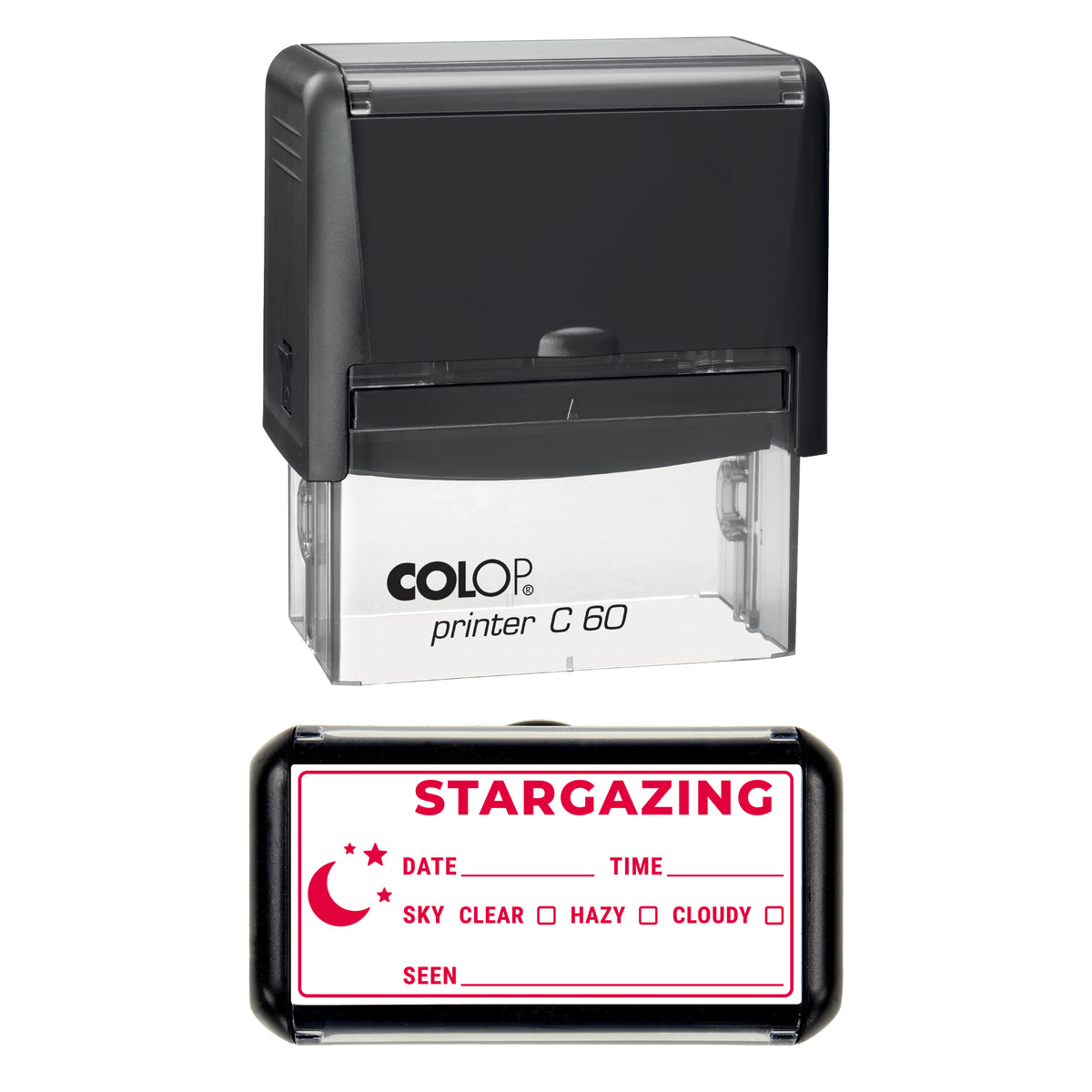 Stargazing Log Stamp, COLOP C60, 77 x 36mm, red ink