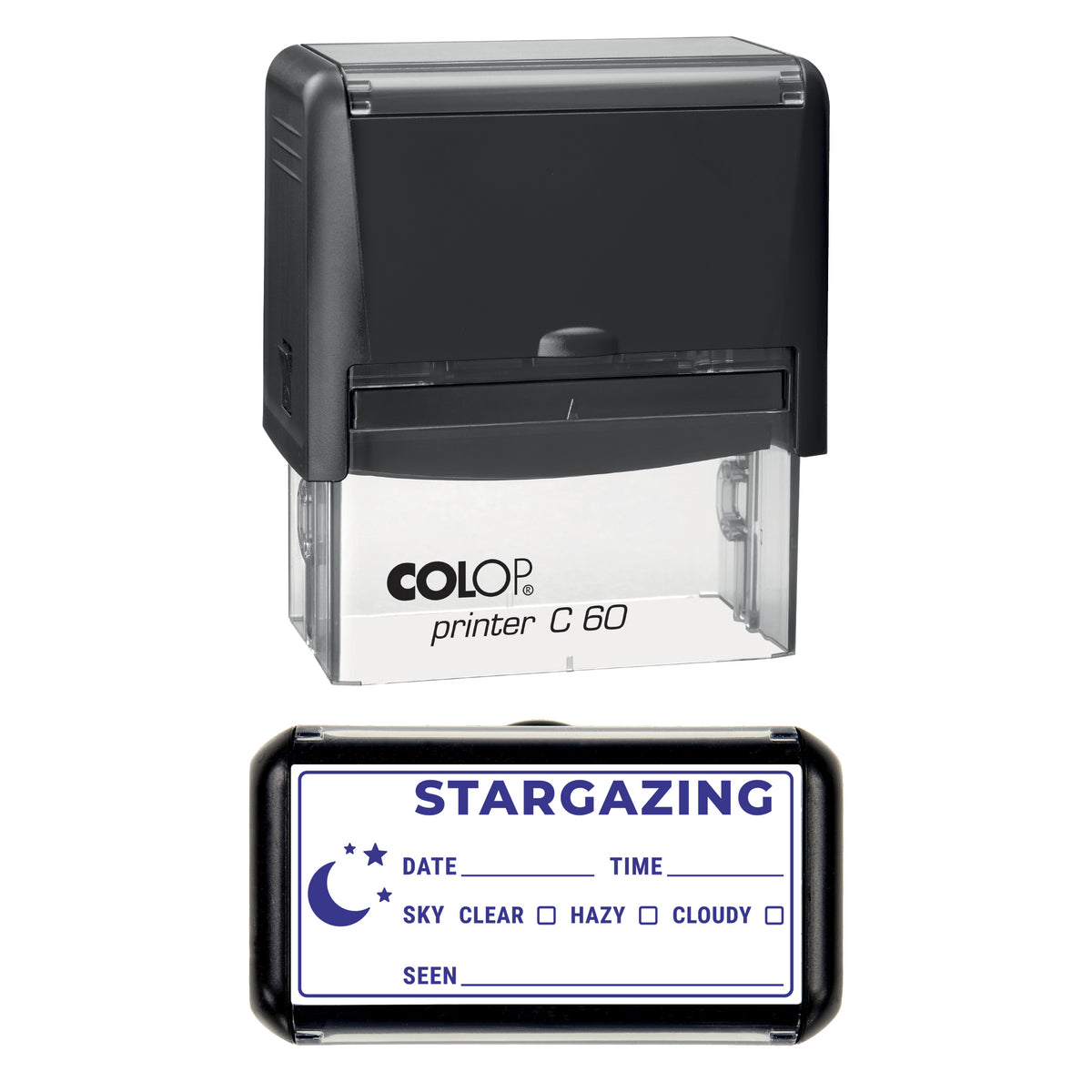 Stargazing Log Stamp, COLOP C60, 77 x 36mm, violet ink