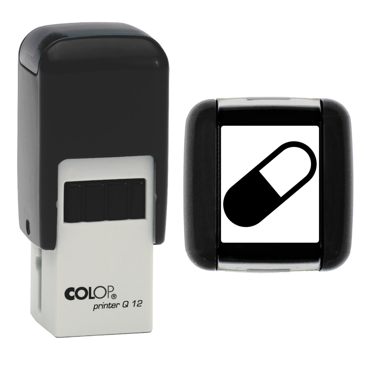 Medication Reminder Planner Icon Stamp, COLOP Q12, 12 x 12mm, black ink