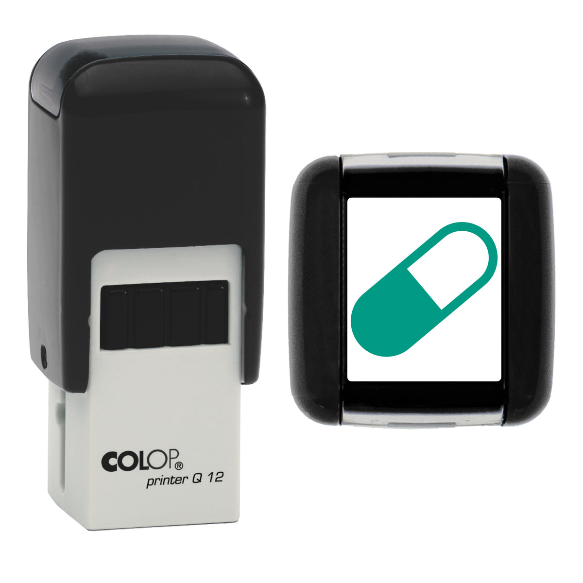 Medication Reminder Planner Icon Stamp, COLOP Q12, 12 x 12mm, green ink