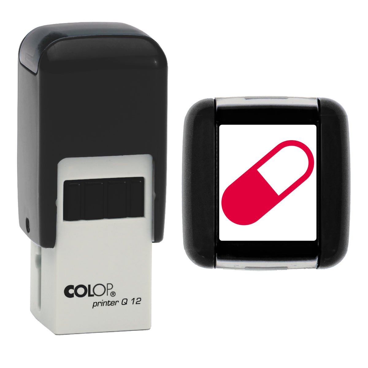 Medication Reminder Planner Icon Stamp, COLOP Q12, 12 x 12mm, red ink