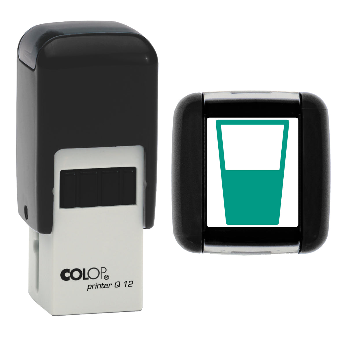 Water Glass Planner Icon Stamp, COLOP Q12, 12 x 12mm, green ink