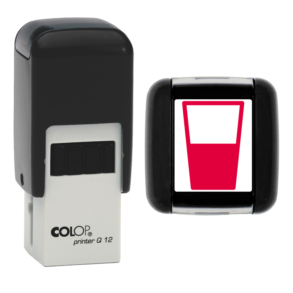Water Glass Planner Icon Stamp, COLOP Q12, 12 x 12mm, red ink