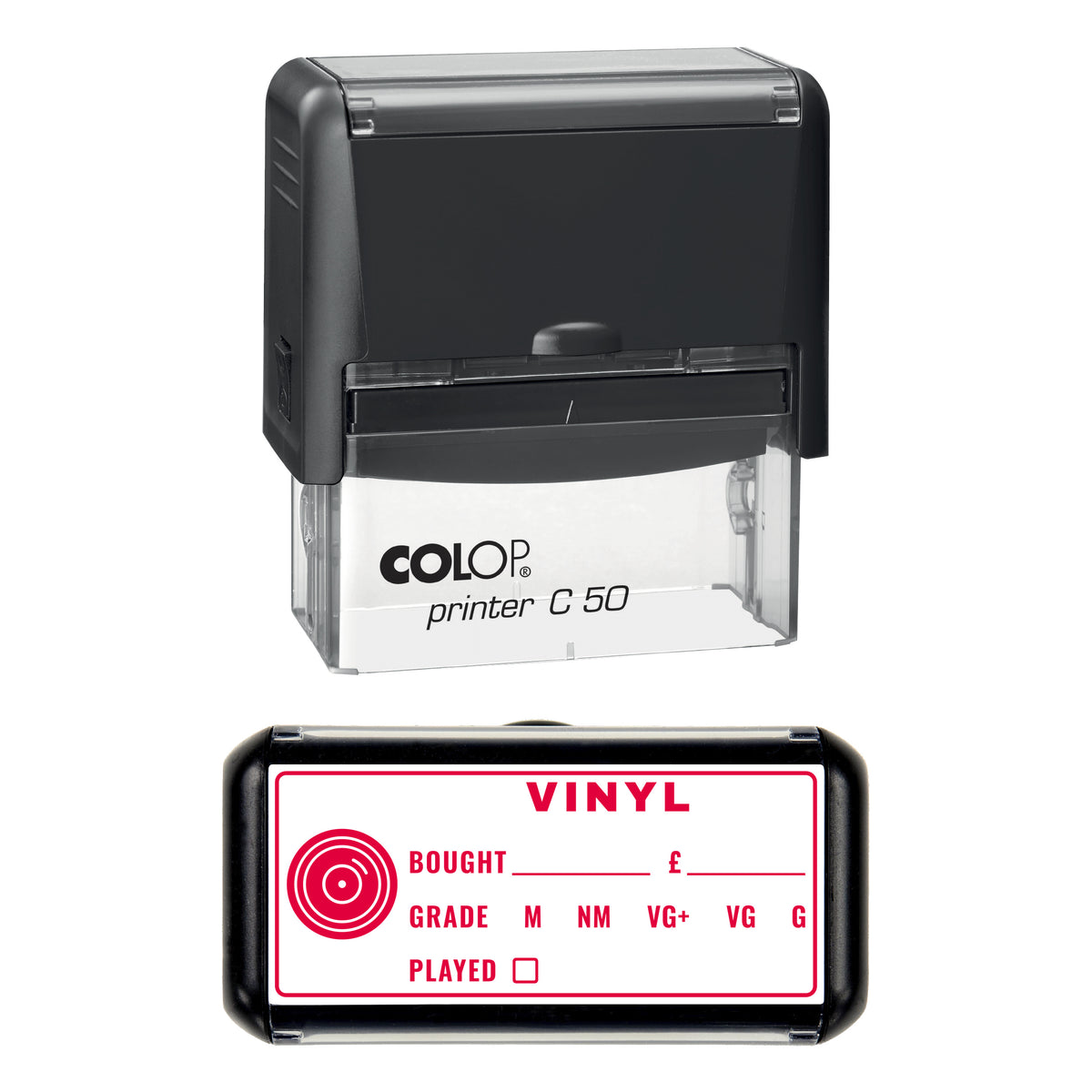Vinyl Record Grading Stamp, COLOP C50, 70 x 30mm, red ink