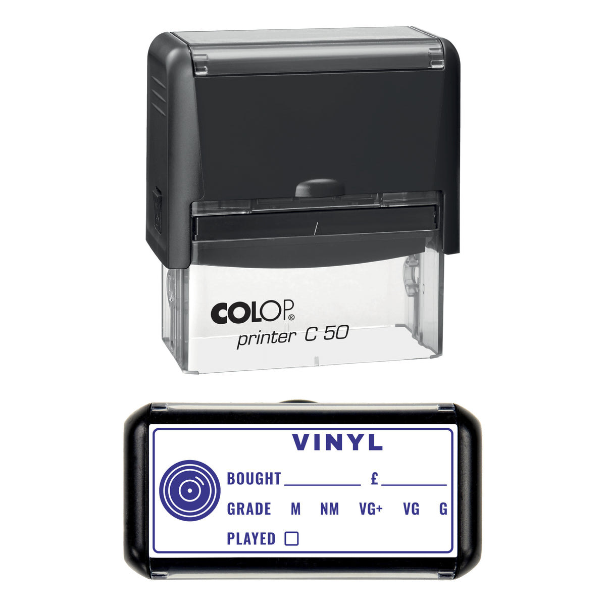 Vinyl Record Grading Stamp, COLOP C50, 70 x 30mm, violet ink