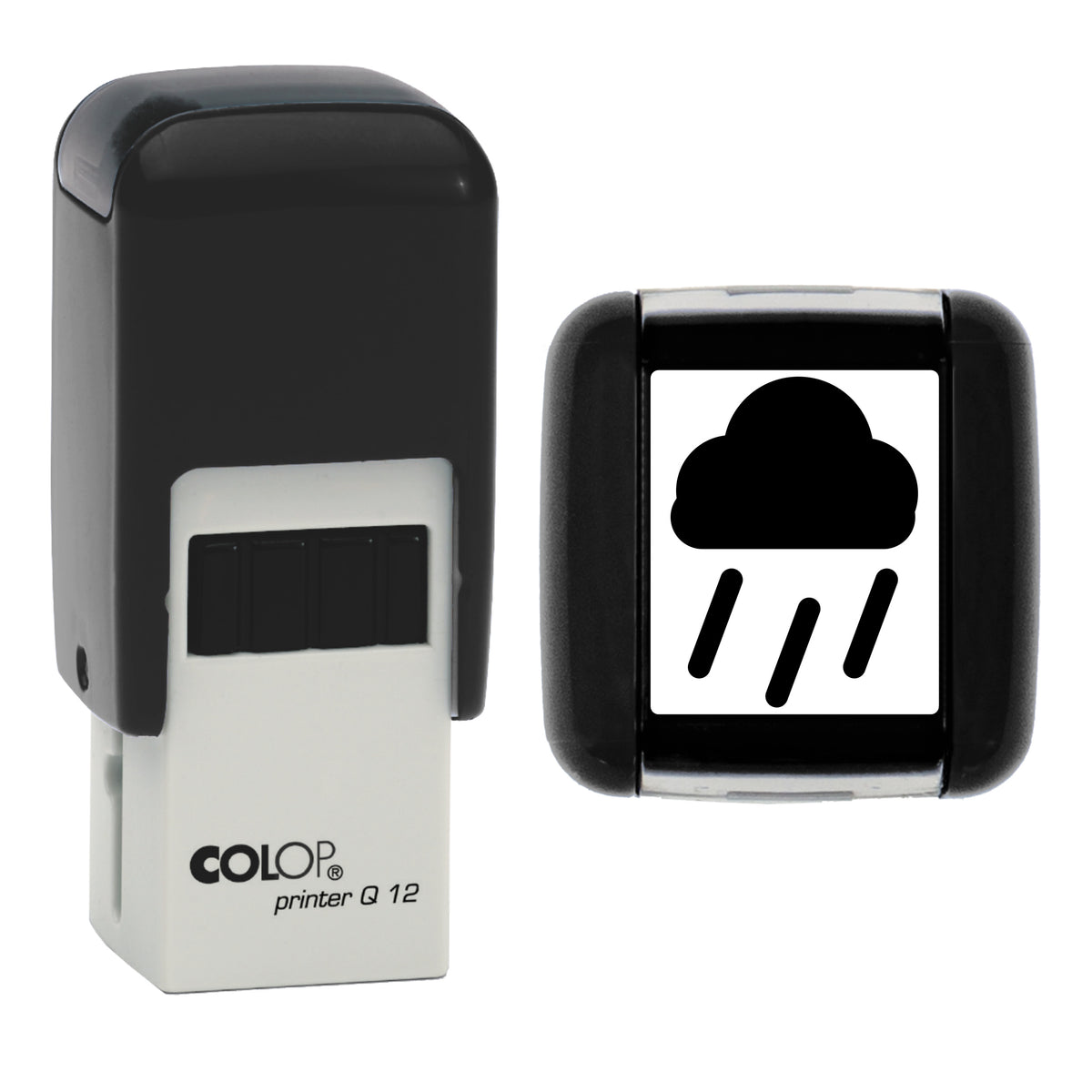 Rain Weather Planner Stamp, COLOP Q12, 12 x 12mm, black ink