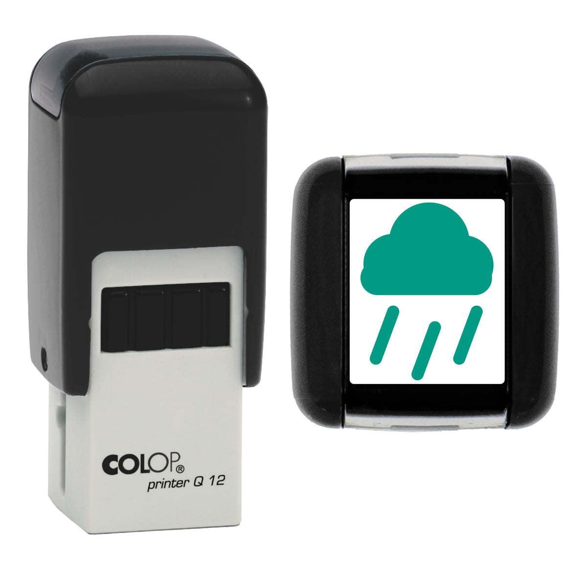 Rain Weather Planner Stamp, COLOP Q12, 12 x 12mm, green ink