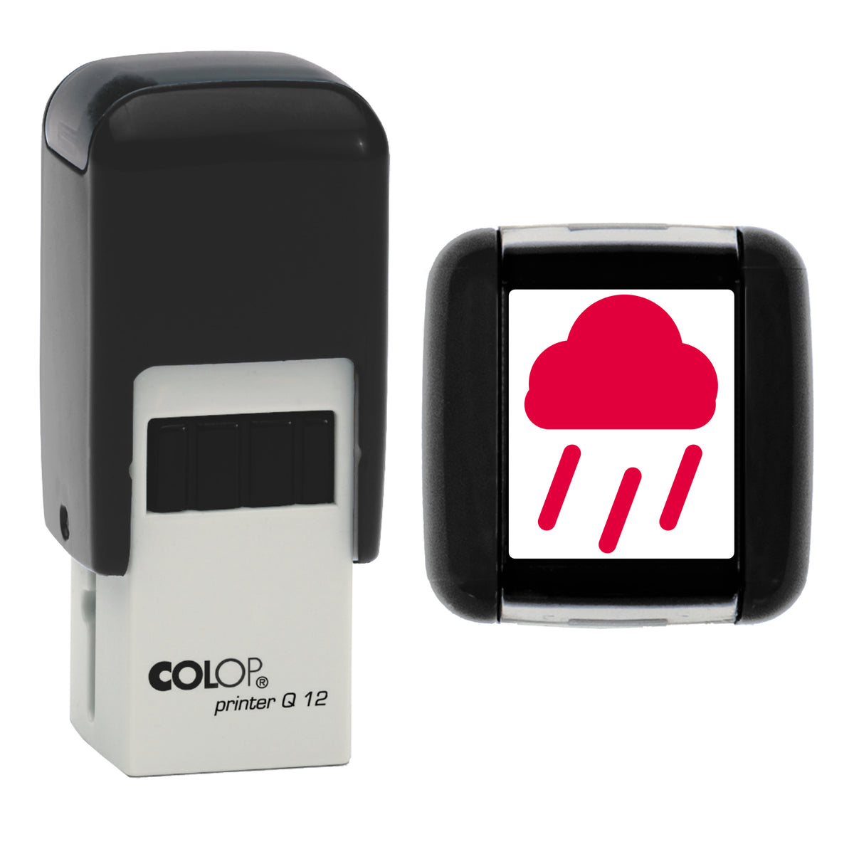 Rain Weather Planner Stamp, COLOP Q12, 12 x 12mm, red ink