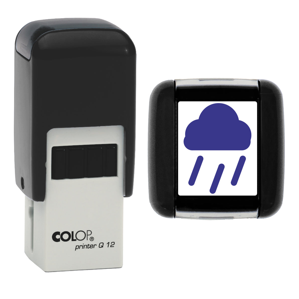 Rain Weather Planner Stamp, COLOP Q12, 12 x 12mm, violet ink