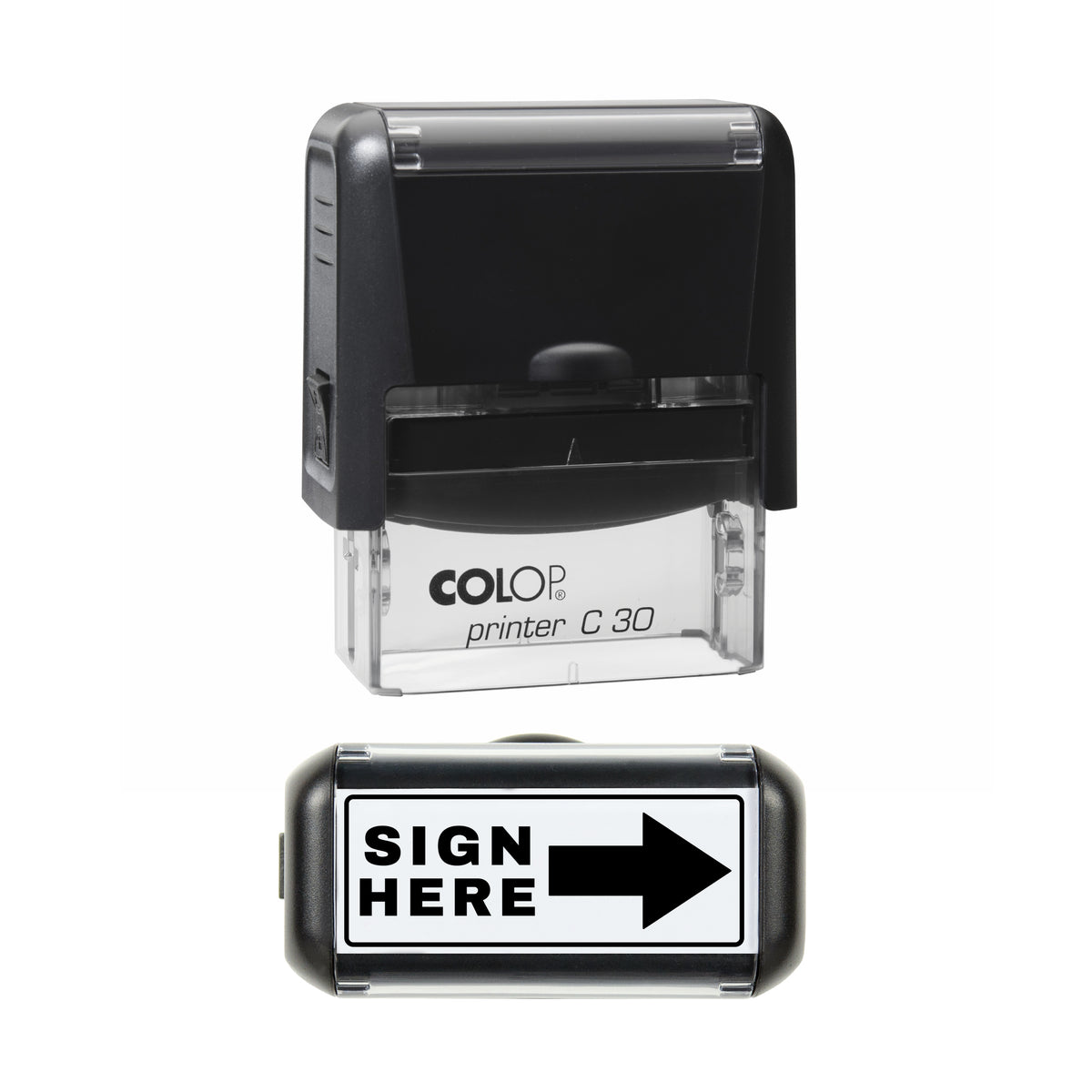 Sign Here Arrow Stamp, COLOP C30, 45 x 18mm, black ink