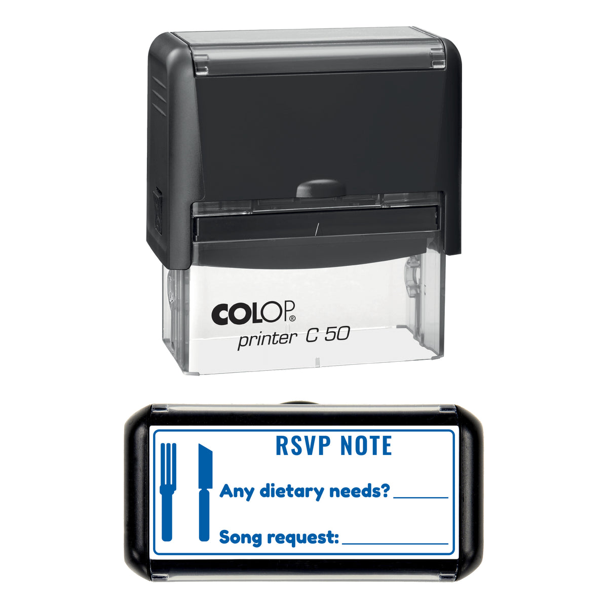RSVP Dietary Note Stamp, COLOP C50, 70 x 30mm, blue ink