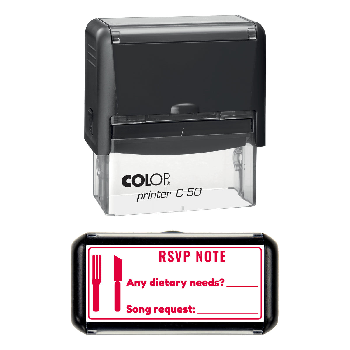 RSVP Dietary Note Stamp, COLOP C50, 70 x 30mm, red ink