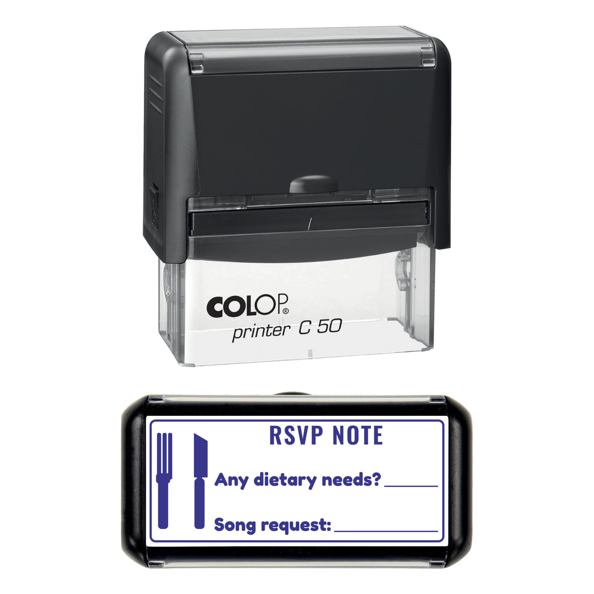 RSVP Dietary Note Stamp, COLOP C50, 70 x 30mm, violet ink