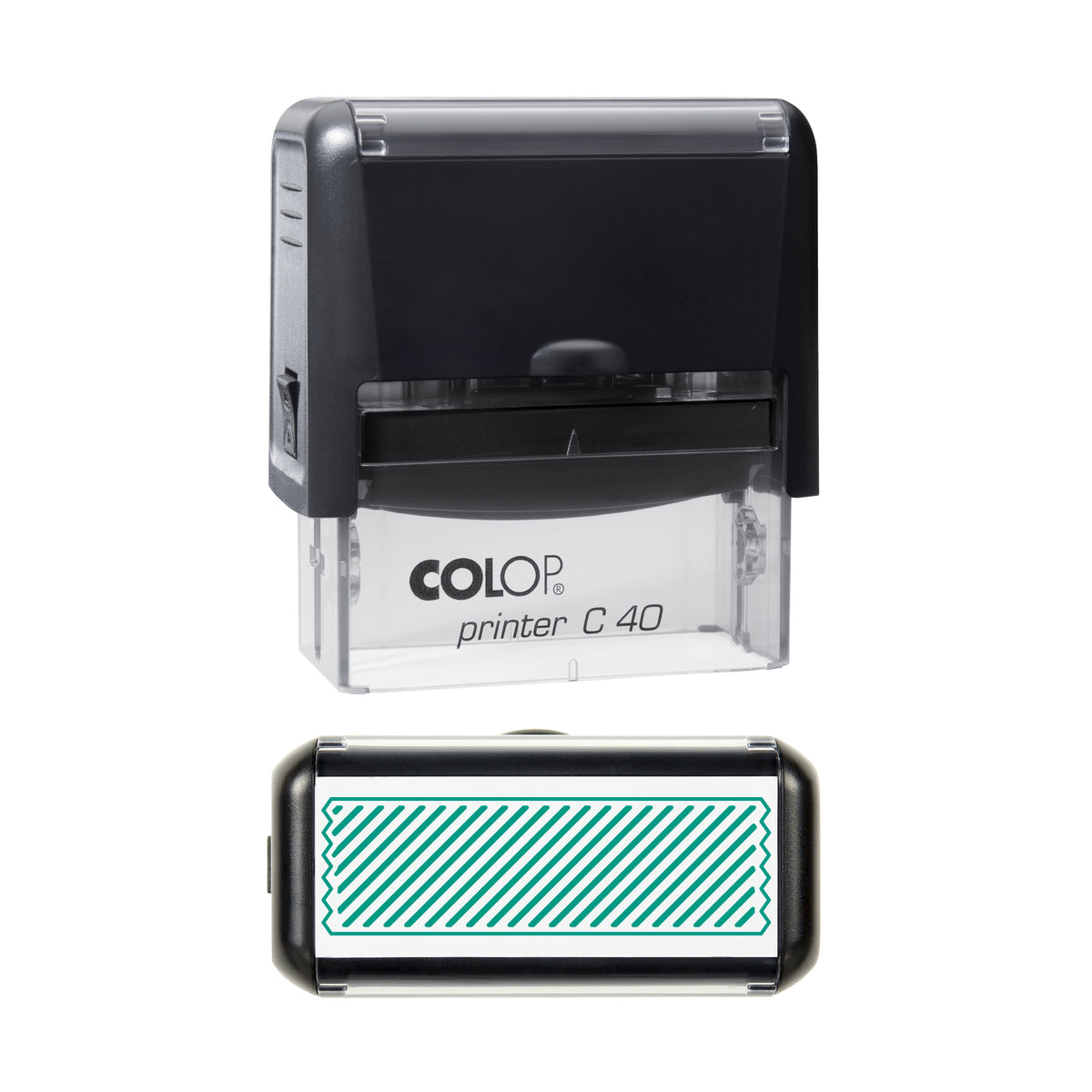 Striped Washi Strip Stamp, COLOP C40, 58 x 22mm, green ink