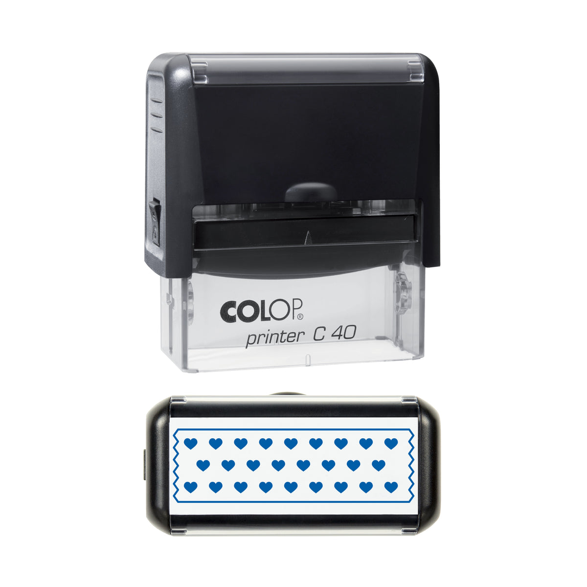 Heart Washi Strip Stamp, COLOP C40, 58 x 22mm, blue ink