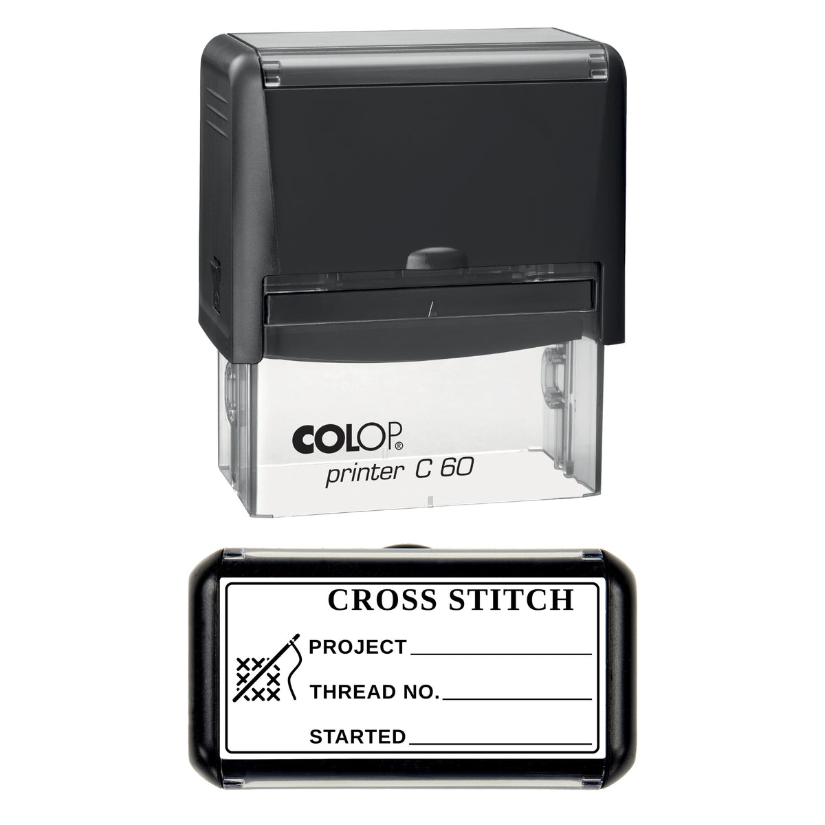 Cross Stitch Thread Record Stamp, COLOP C60, 77 x 36mm, black ink