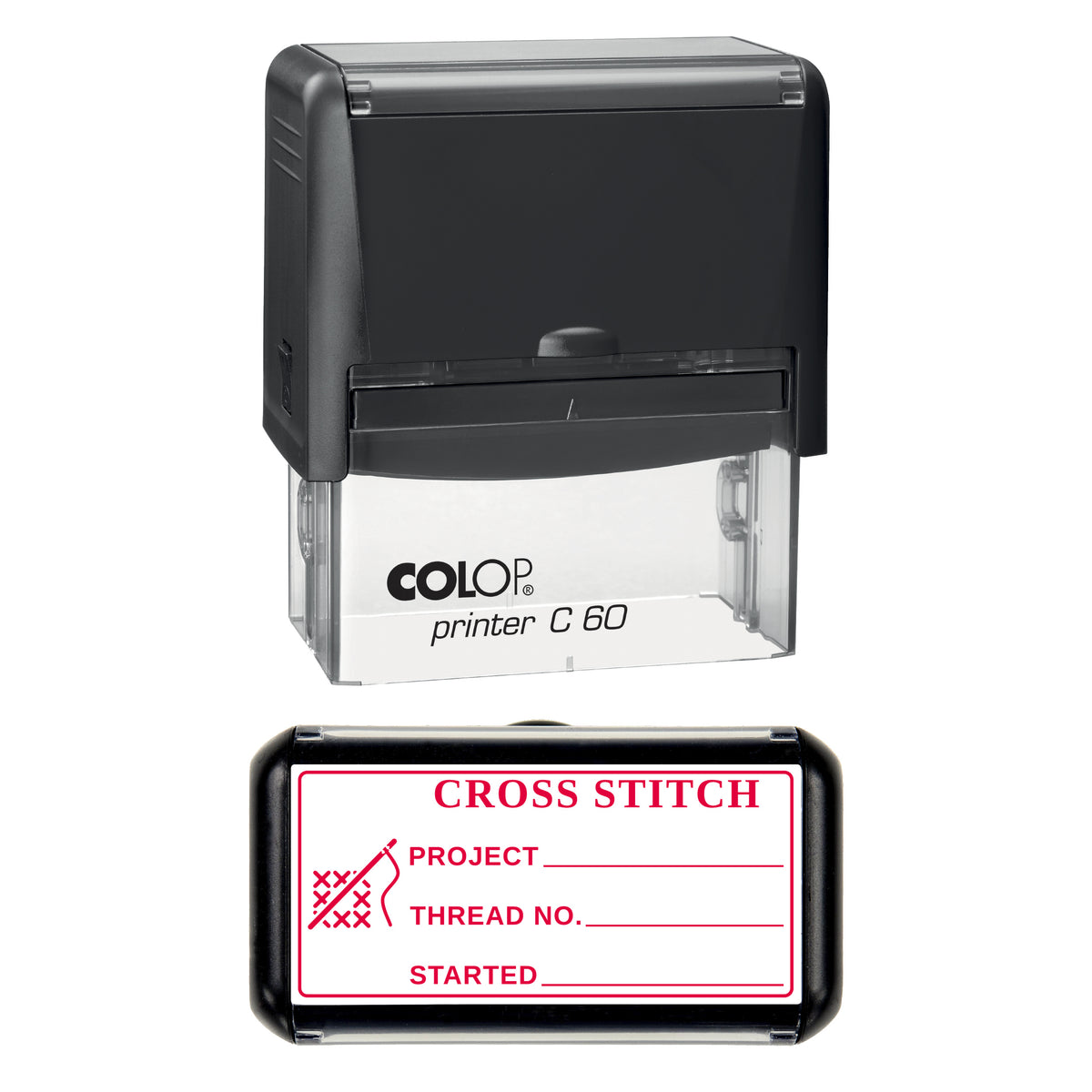 Cross Stitch Thread Record Stamp, COLOP C60, 77 x 36mm, red ink