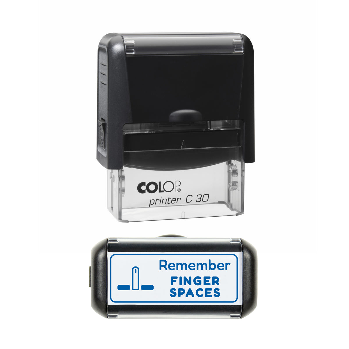 Remember Finger Spaces Teacher Stamp, COLOP C30, 45 x 18mm, blue ink