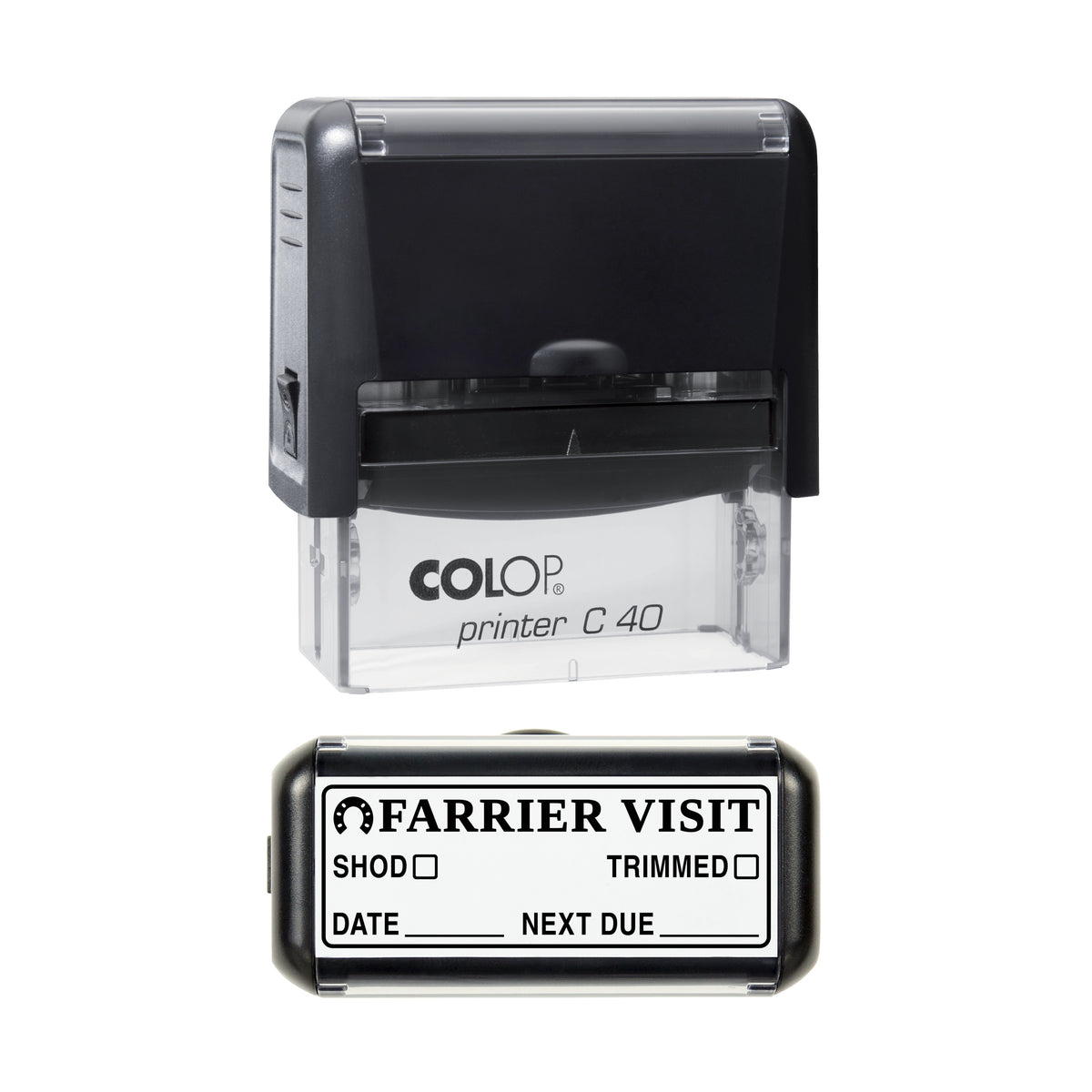 Farrier Visit Record Stamp, COLOP C40, 58 x 22mm, black ink