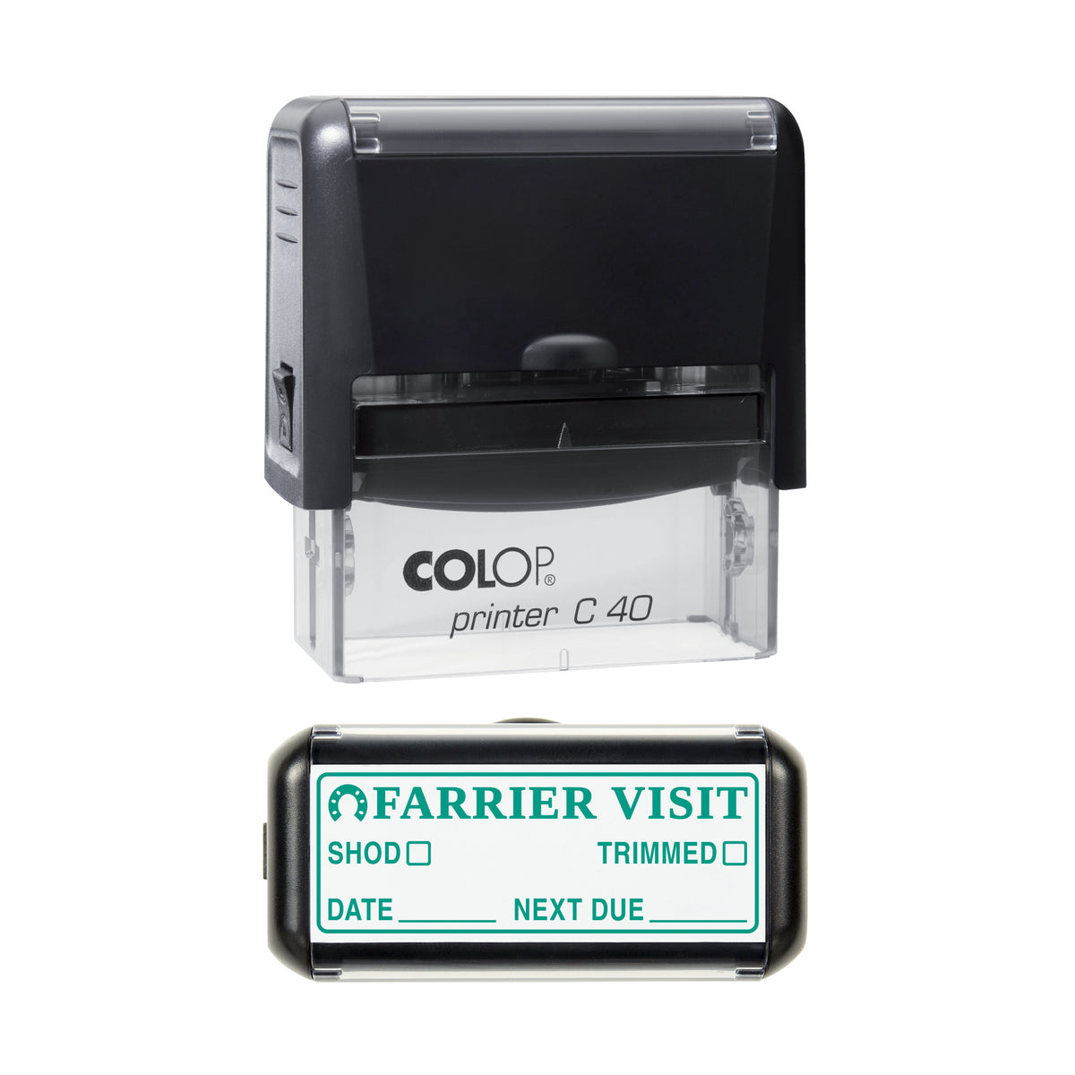 Farrier Visit Record Stamp, COLOP C40, 58 x 22mm, green ink