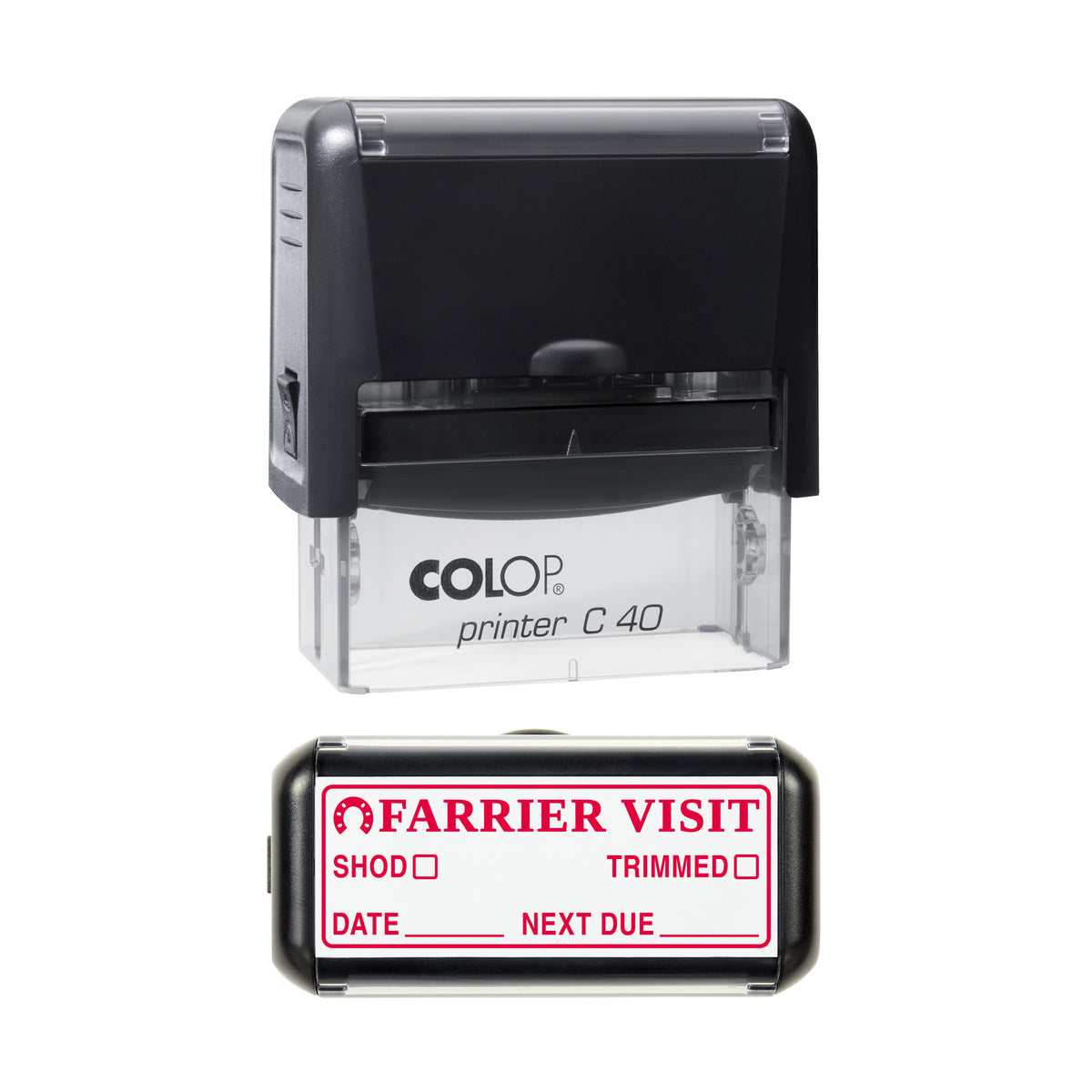 Farrier Visit Record Stamp, COLOP C40, 58 x 22mm, red ink