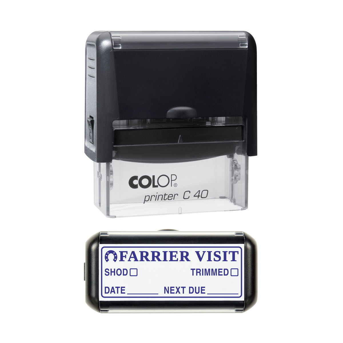 Farrier Visit Record Stamp, COLOP C40, 58 x 22mm, violet ink