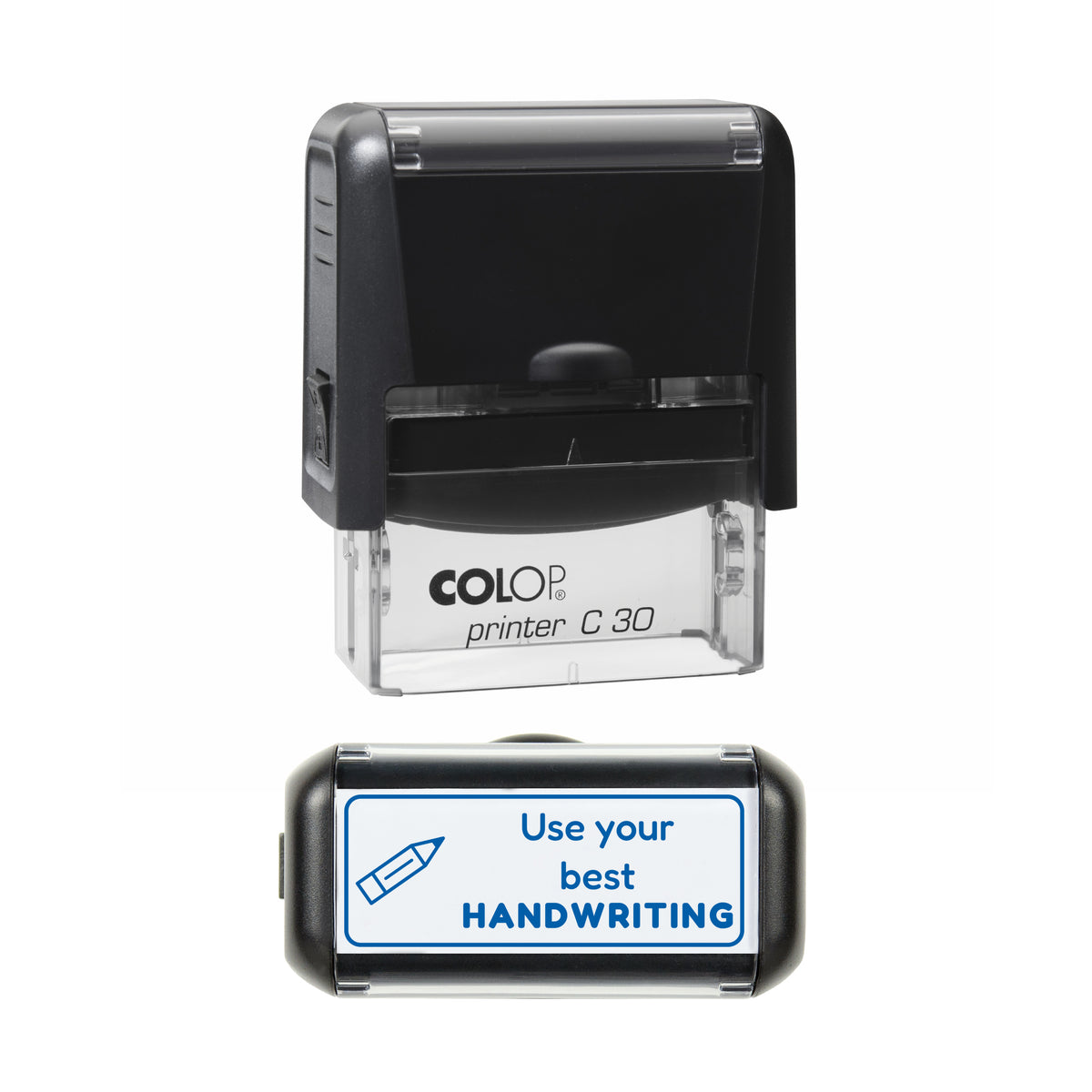 Use Your Best Handwriting Teacher Stamp, COLOP C30, 45 x 18mm, blue ink