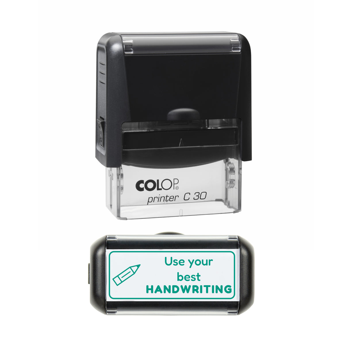 Use Your Best Handwriting Teacher Stamp, COLOP C30, 45 x 18mm, green ink