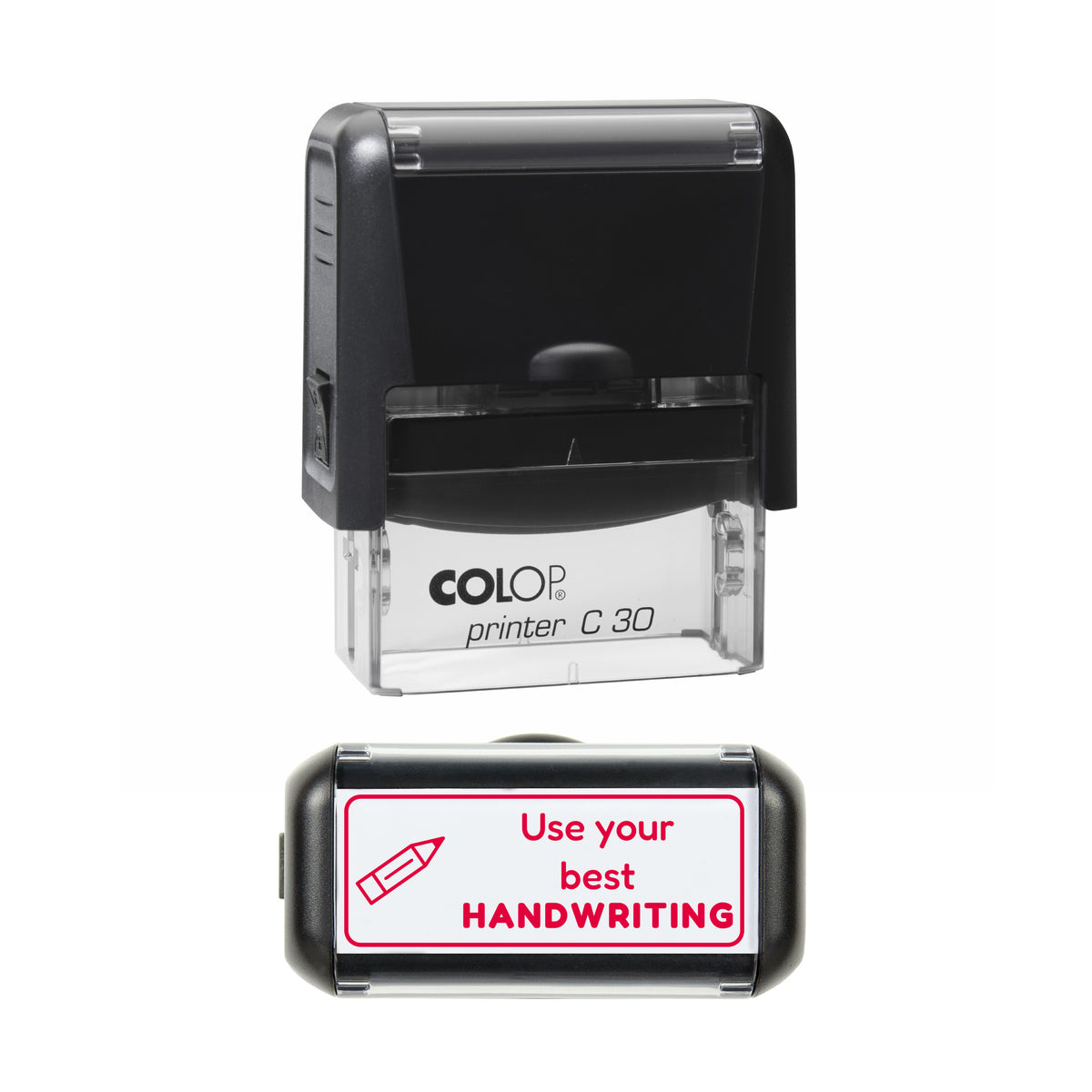 Use Your Best Handwriting Teacher Stamp, COLOP C30, 45 x 18mm, red ink