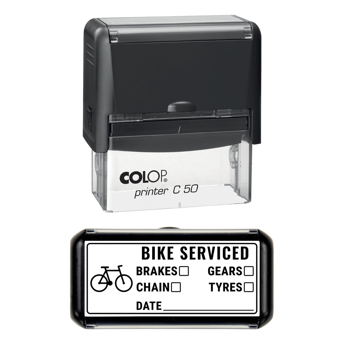 Bike Service Record Stamp, COLOP C50, 70 x 30mm, black ink