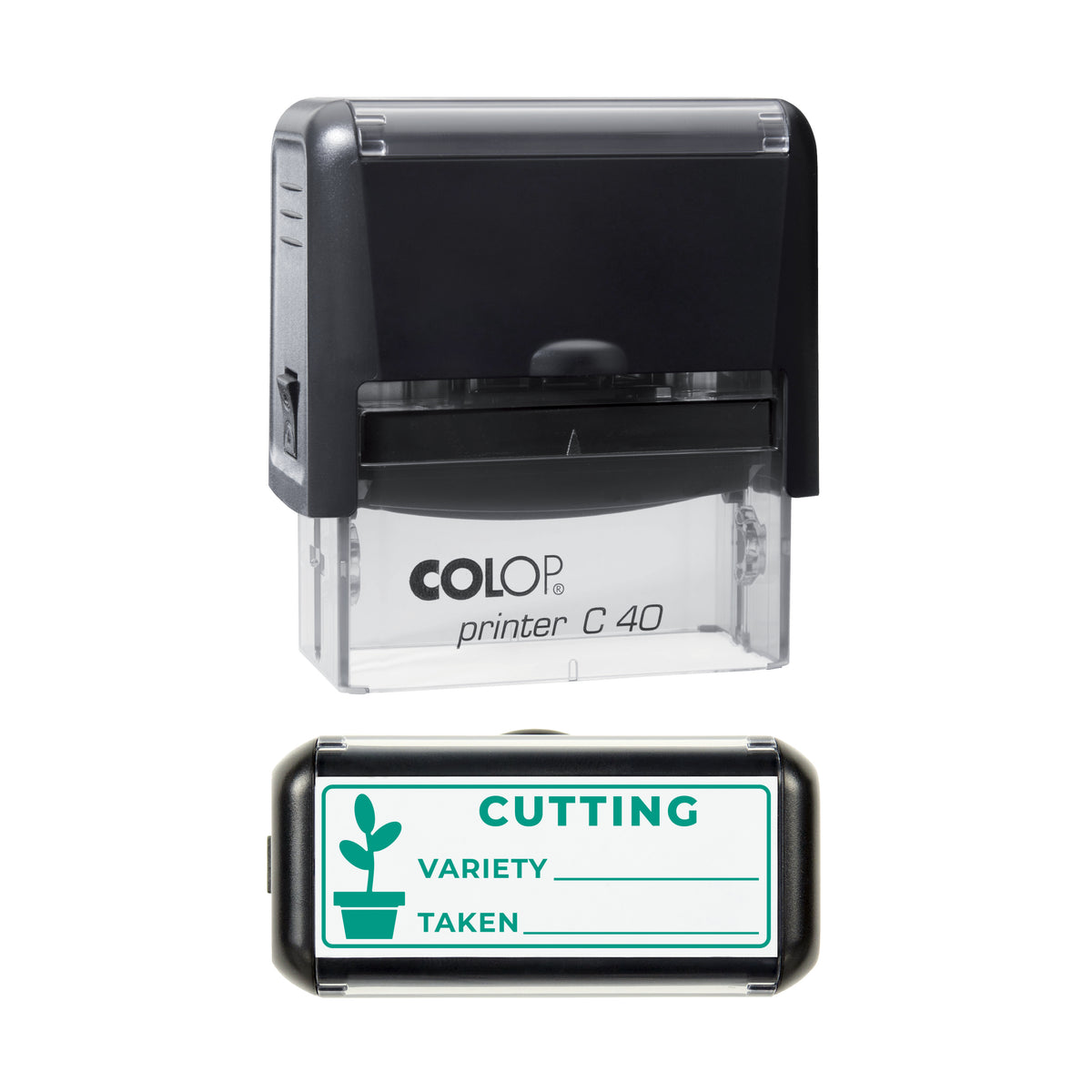Plant Cutting Label Stamp, COLOP C40, 58 x 22mm, green ink