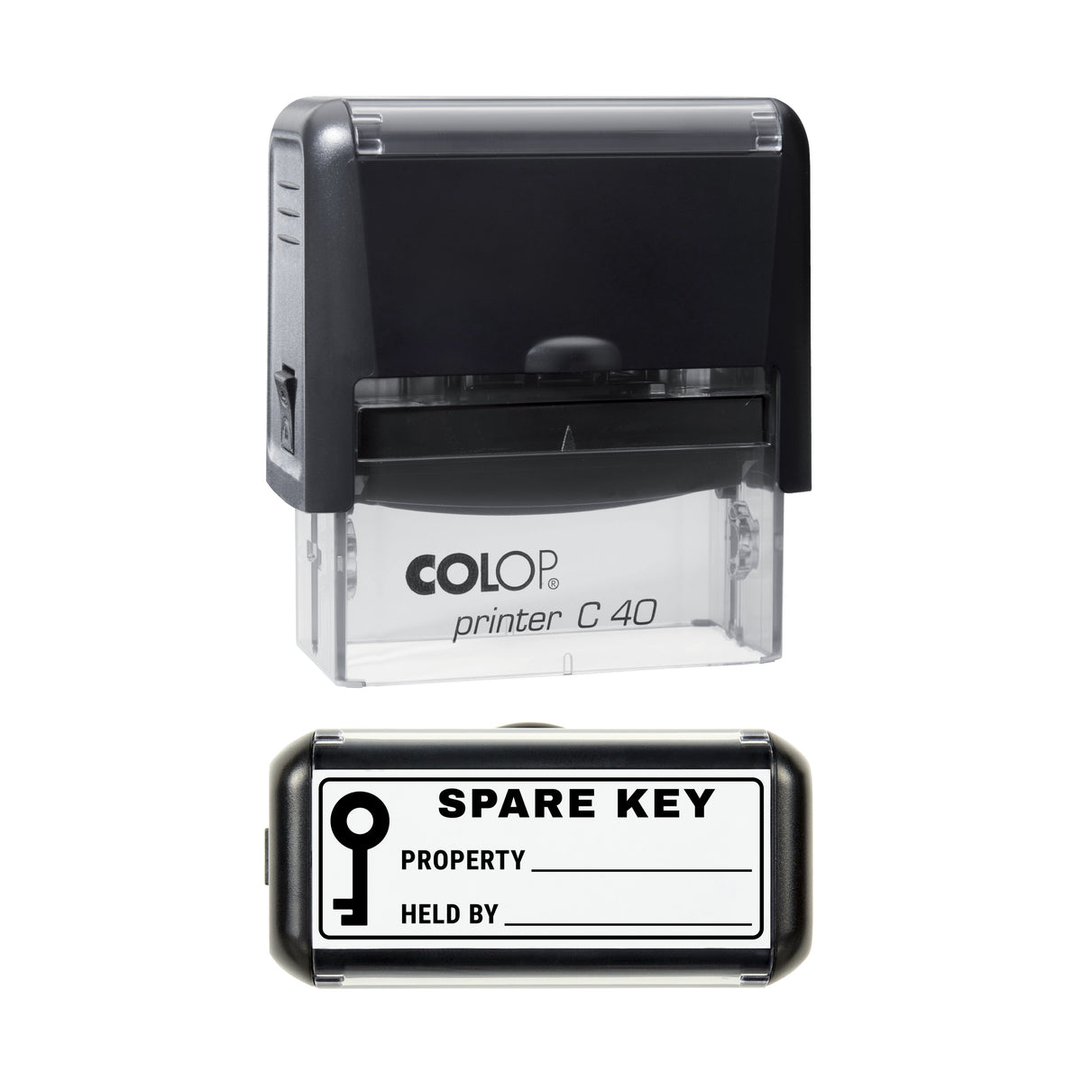Spare Key Label Stamp, COLOP C40, 58 x 22mm, black ink