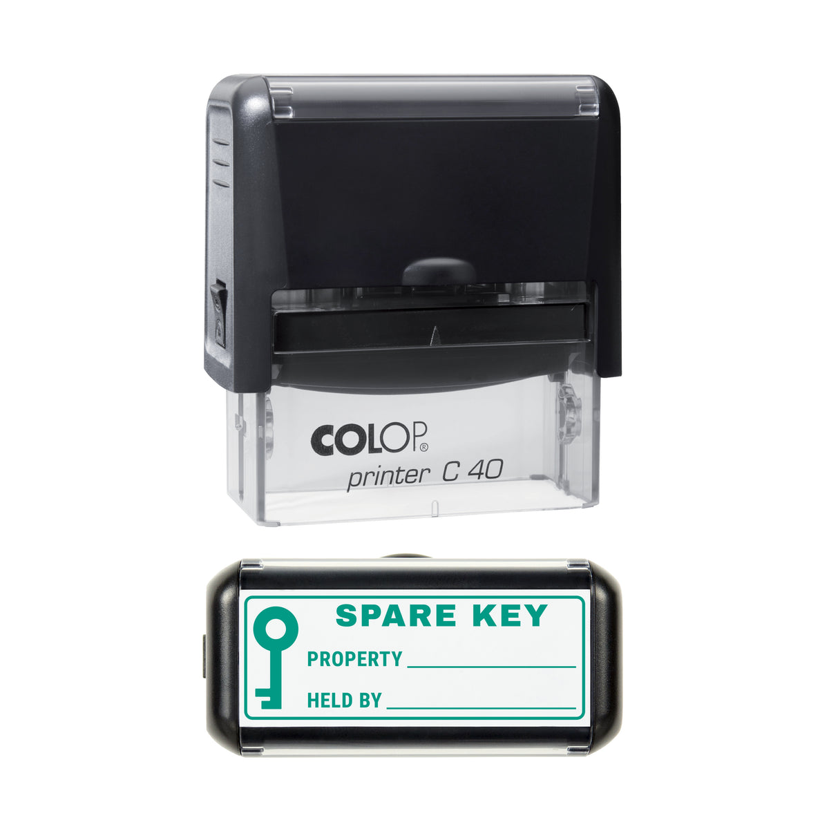 Spare Key Label Stamp, COLOP C40, 58 x 22mm, green ink