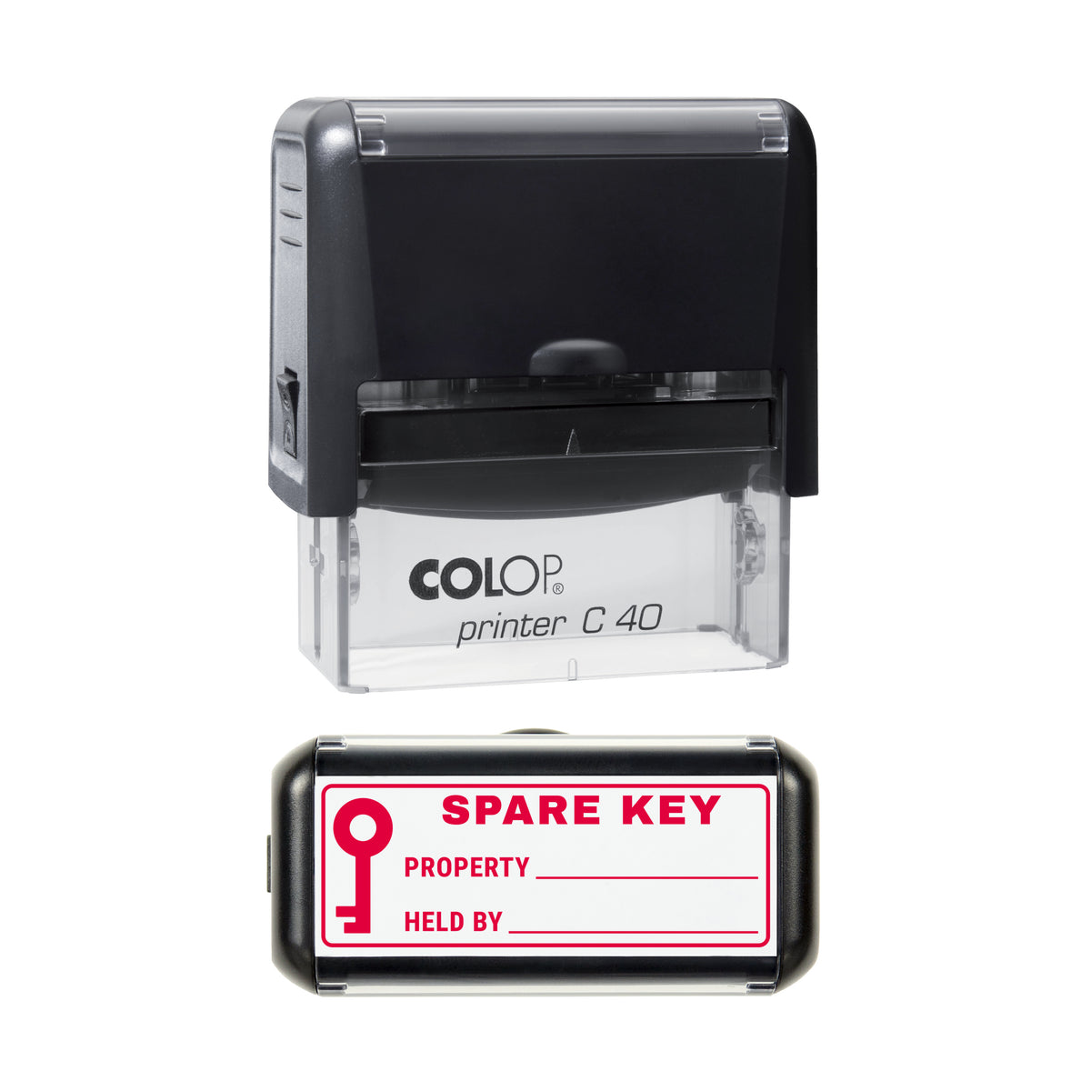 Spare Key Label Stamp, COLOP C40, 58 x 22mm, red ink