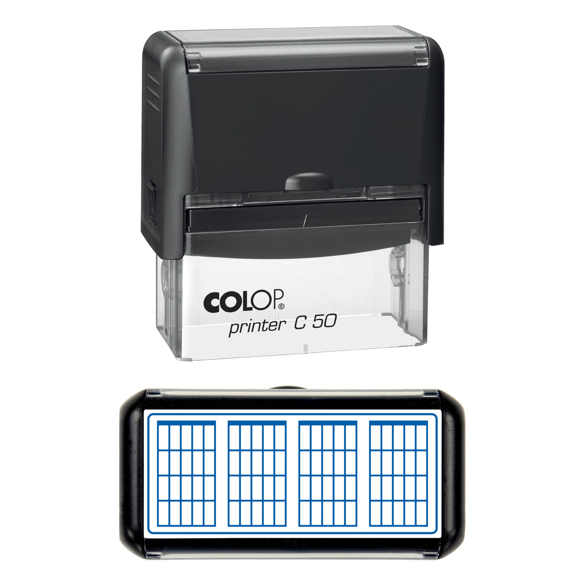 Guitar Chord Boxes Stamp, COLOP C50, 70 x 30mm, blue ink