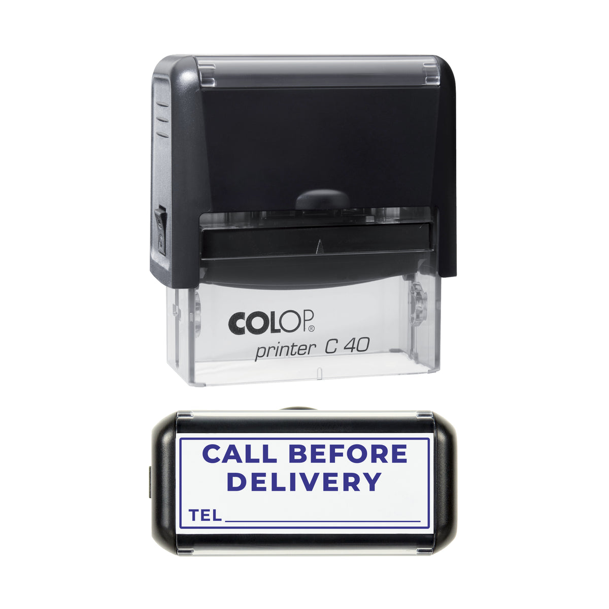 Call Before Delivery Stamp, COLOP C40, 58 x 22mm, violet ink